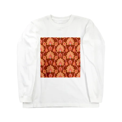 インド風の植物柄（オレンジ） Long Sleeve T-Shirt