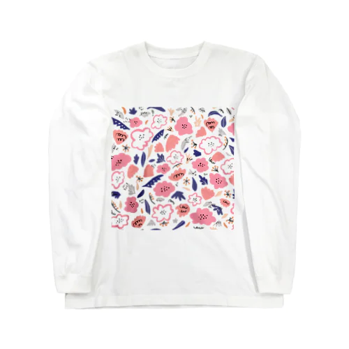 抽象的な手描きの花柄 Long Sleeve T-Shirt