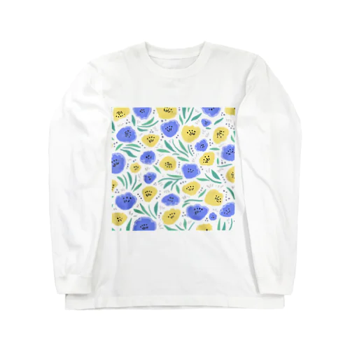 抽象的な手描きの花柄 Long Sleeve T-Shirt