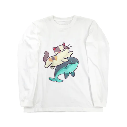 ねこイルカ  三毛猫 ロングスリーブTシャツ