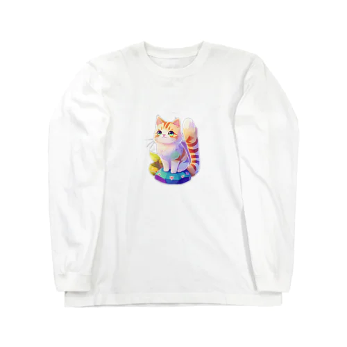 上目遣いで見上げるrainbow cute cat ロングスリーブTシャツ