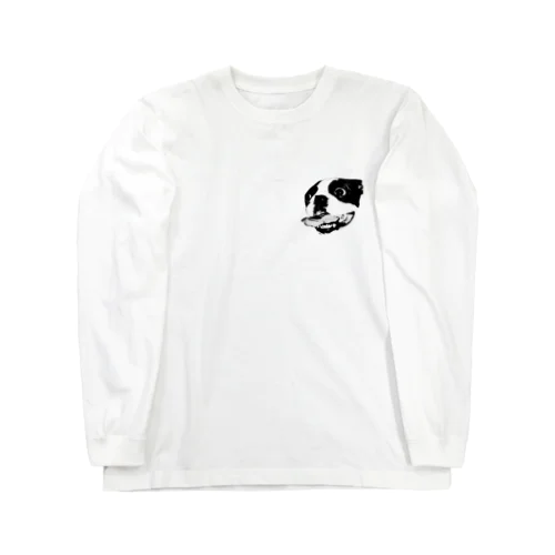 恐怖の犬 モノトーン ワンポイント Long Sleeve T-Shirt