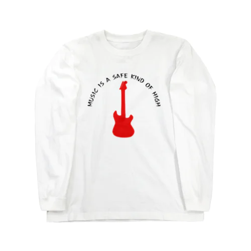 赤いギター Music is a safe…ギタリスト名言　黒 ロングスリーブTシャツ