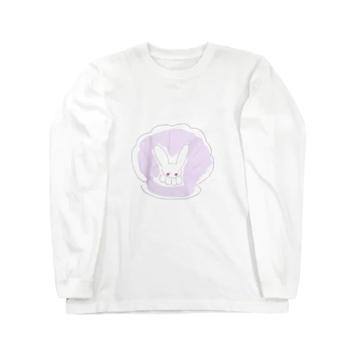 貝がらと、ネコうさ🐰(ラベンダー×ホワイト) ロングスリーブTシャツ