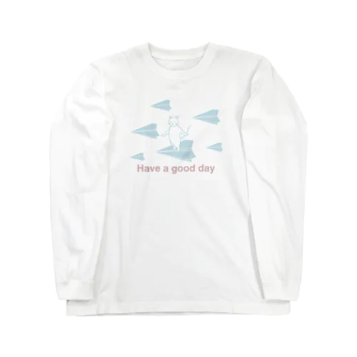 紙飛行機に乗った猫のさぶろう Long Sleeve T-Shirt