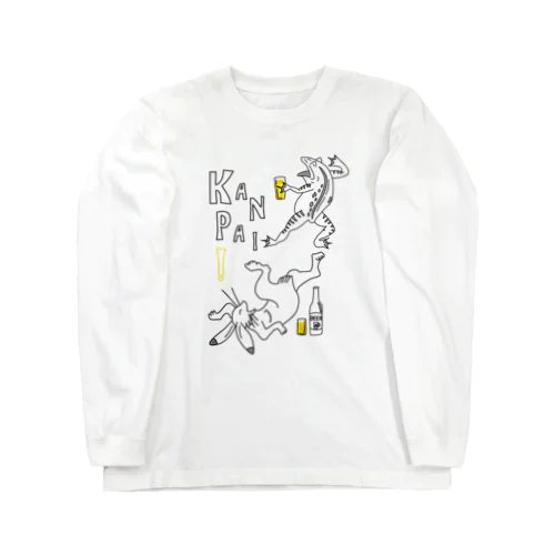 名画 × BEER（鳥獣戯画）ロゴ賑やかver.黒線画 Long Sleeve T-Shirt