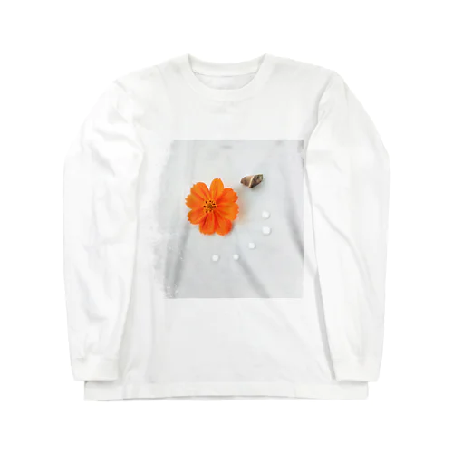 花と水滴と石 ロングスリーブTシャツ
