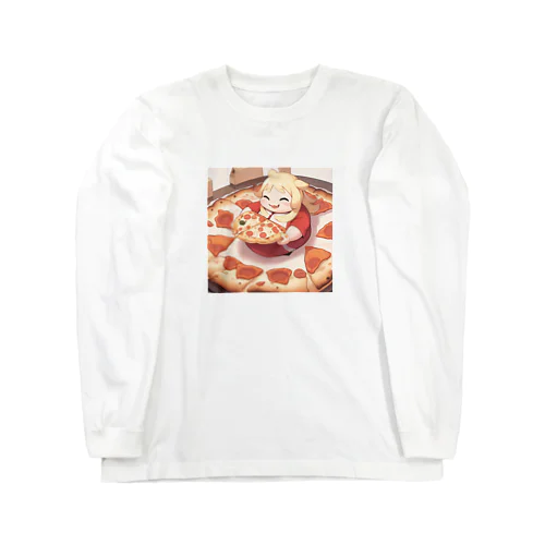 ピザを食べるデブ ロングスリーブTシャツ