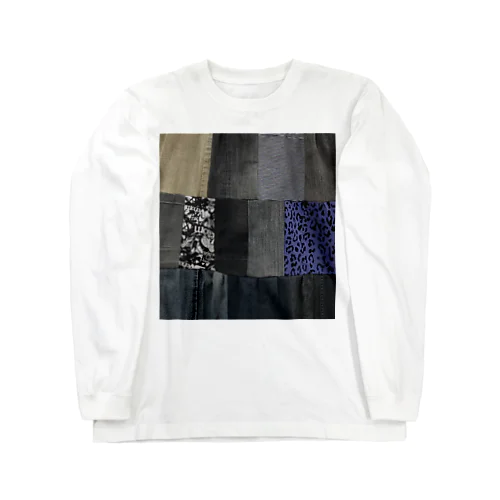 ブラックデニムと異素材パッチワーク Long Sleeve T-Shirt