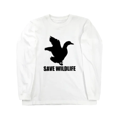 SAVE WILDLIFE DUCKデザイン ロングスリーブTシャツ