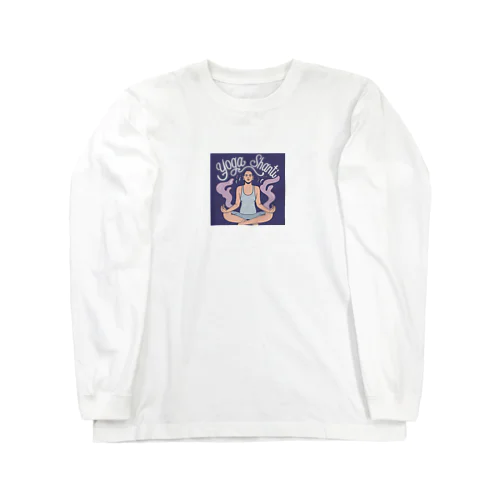 ヨガシャンティロゴ入り呼吸法する女性 Long Sleeve T-Shirt