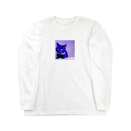 ネオンに染まった猫 ロングスリーブTシャツ