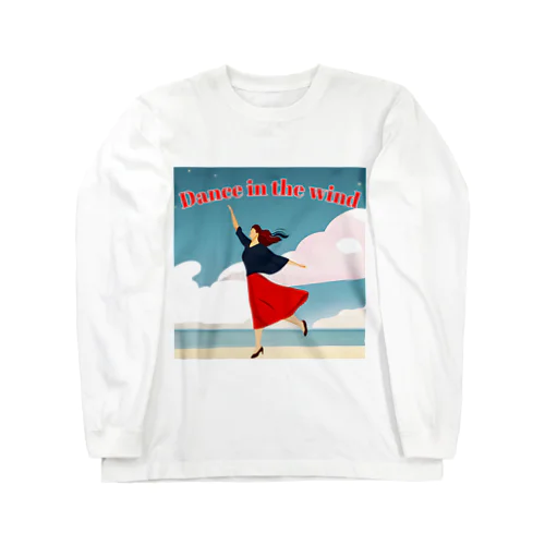 風に踊るかわいい女性 ロングスリーブTシャツ