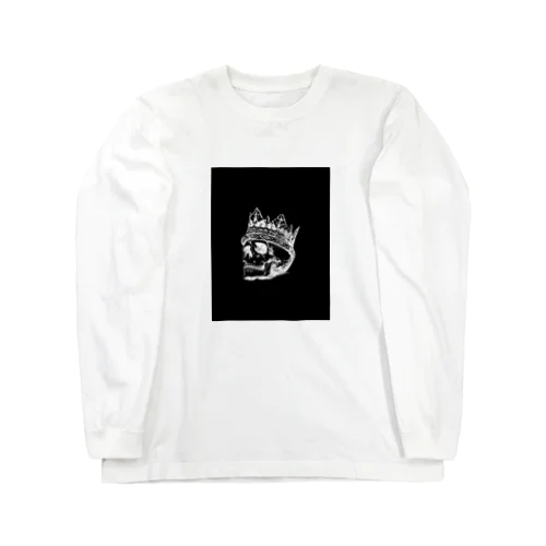 Black White Illustrated Skull King  ロングスリーブTシャツ