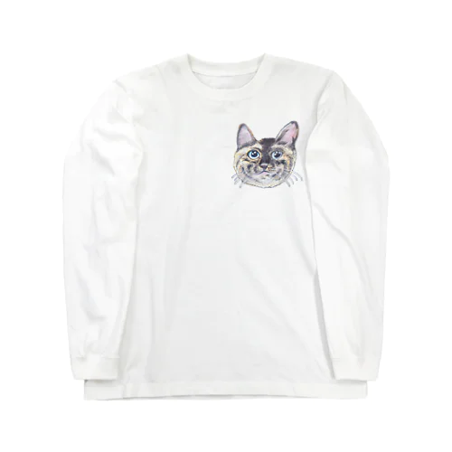 チョークアートの見上げるサビ猫 ロングスリーブTシャツ