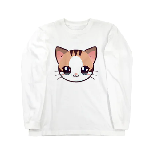 目を輝かせている猫 ロングスリーブTシャツ