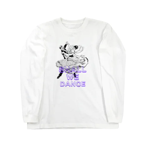 Shal We Dance（ブルー、白抜き） ロングスリーブTシャツ