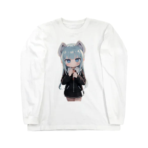 獣の耳と美しい青い目少女 ロングスリーブTシャツ