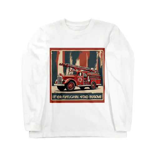 レトロはしご車　渋い ロングスリーブTシャツ