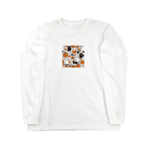 ハロウィン　猫　かぼちゃ ロングスリーブTシャツ