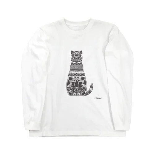 どデカ猫と蓮 ロングスリーブTシャツ