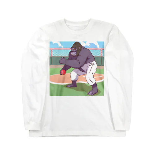 野球をしているゴリラ Long Sleeve T-Shirt