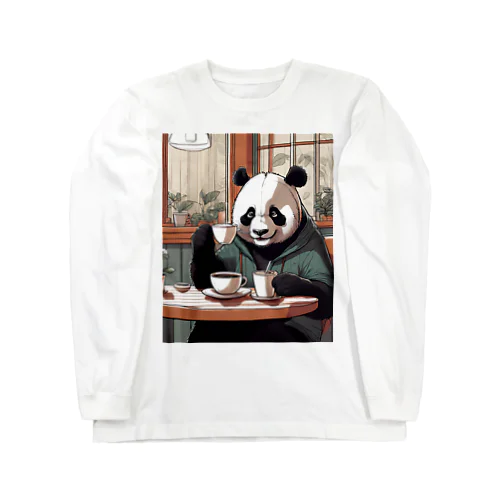 喫茶店でコーヒーを飲むパンダ② Long Sleeve T-Shirt