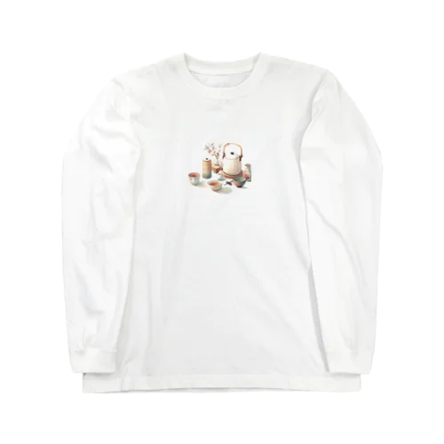 和風な茶器のミニマルデザイン Long Sleeve T-Shirt