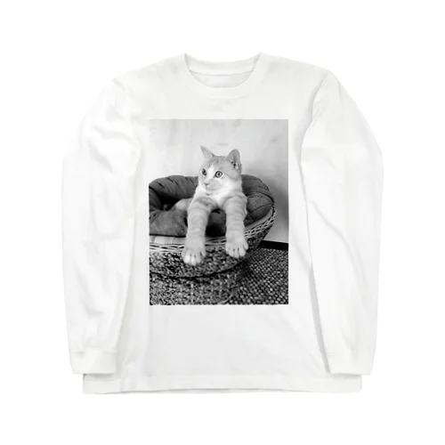 猫 モノクロTシャツ ロングスリーブTシャツ