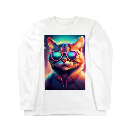 サングラスをしている猫 ロングスリーブTシャツ