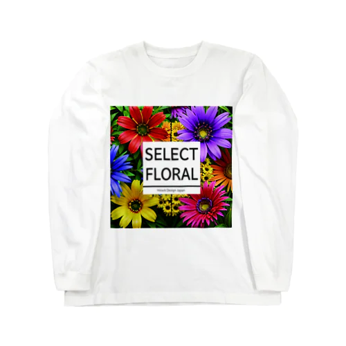秋がテーマのコスモスなどの花柄デザイン ロングスリーブTシャツ