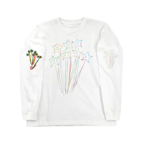 星の花　線画 ロングスリーブTシャツ