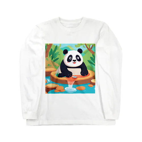 温泉を楽しむパンダイラストのグッズ Long Sleeve T-Shirt