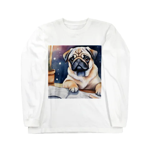 水彩子犬　パグ Long Sleeve T-Shirt