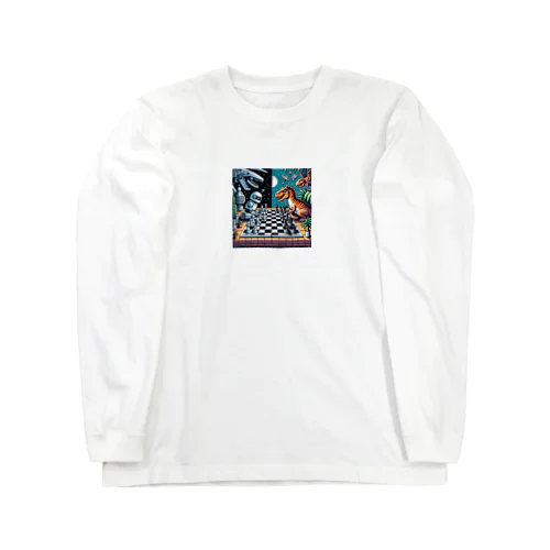 ロボットと恐竜のチェスゲームのドット絵D Long Sleeve T-Shirt