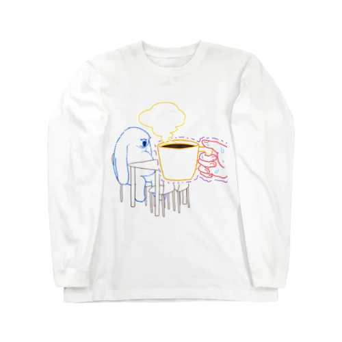 黒い珈琲を白いもふもふに Long Sleeve T-Shirt