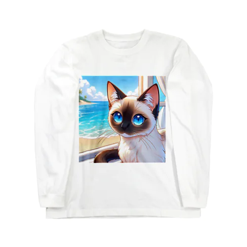 シャム猫のサファイヤ海に輝く Long Sleeve T-Shirt