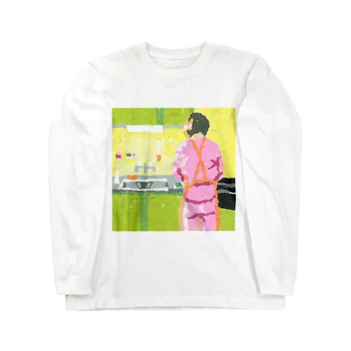 キッチンで料理するママ(ちぎり絵/貼り絵) Long Sleeve T-Shirt