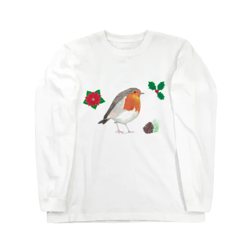 [森図鑑] クリスマスロビン(西洋こまどり)A ロングスリーブTシャツ