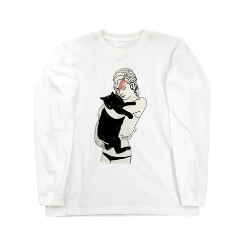 イナズマメイクの女性と黒猫 Long Sleeve T-Shirt