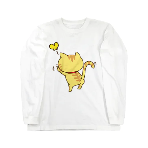 猫と蝶 ロングスリーブTシャツ