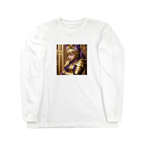 「金光輝く勇気：女性猫耳戦士の守護の証」 Long Sleeve T-Shirt