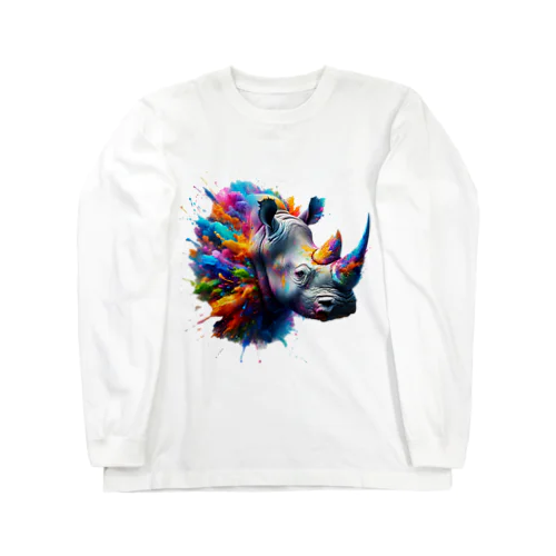 PAINT風Rhinoceros　 ロングスリーブTシャツ