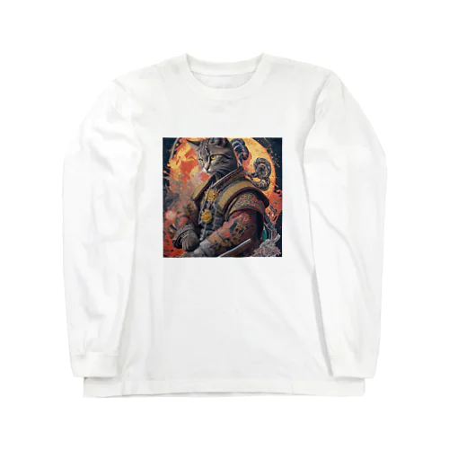 「猫舞う戦士の神響：武神の至高の姿」 ロングスリーブTシャツ