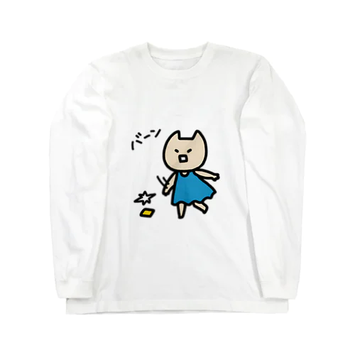 スマホを投げるねこくろ ロングスリーブTシャツ