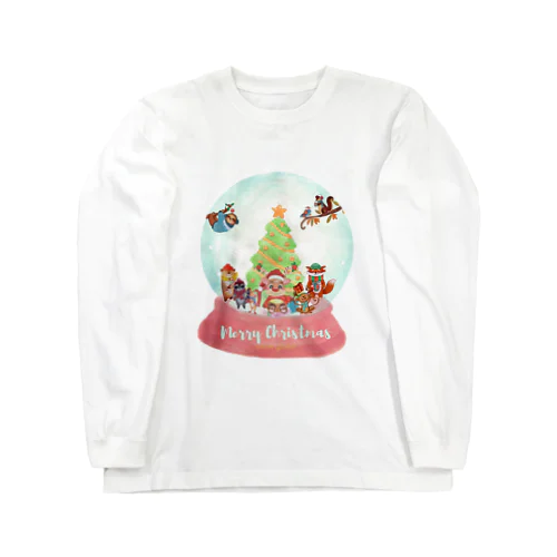 トナカイと愉快な動物たちのクリスマススノードーム Long Sleeve T-Shirt