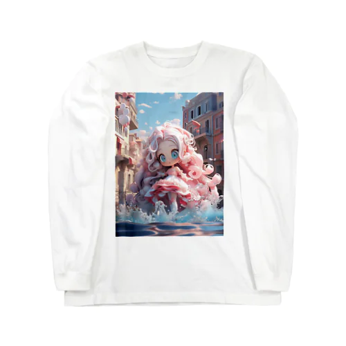 水たまりとピンクガール Long Sleeve T-Shirt