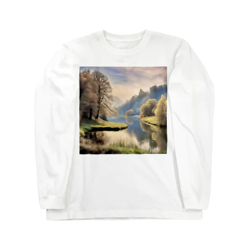 静かな川辺の風景 ロングスリーブTシャツ