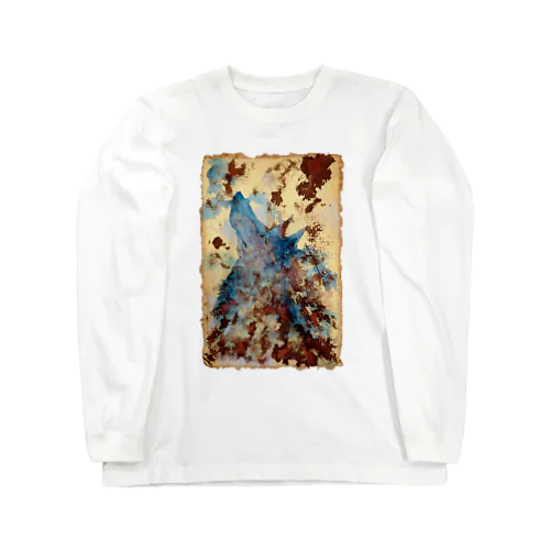 Watercolor wolf - carob & blue ロングスリーブTシャツ