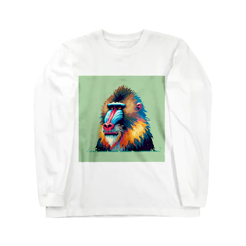 カラフルなマンドリルのドット絵 Long Sleeve T-Shirt